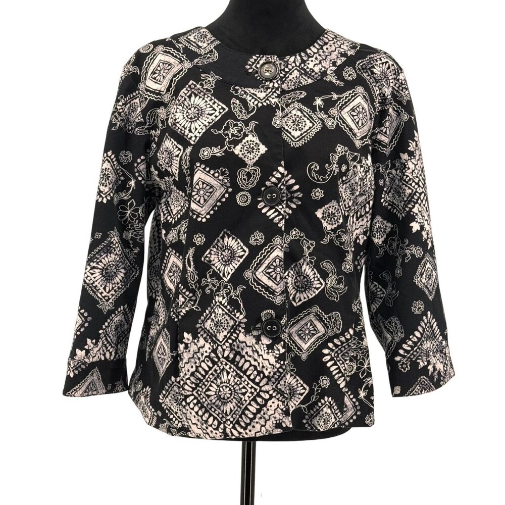 Coldwater Creek Jacket Women 12 Cotton 2‎ Tone Floral Button Artsy Boho Light